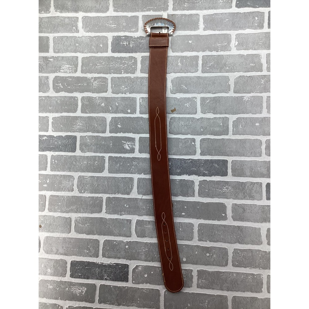 Circa Vintage Brown Leather Western Belt Silver‎ Buckle Whipstitch USA Made 34